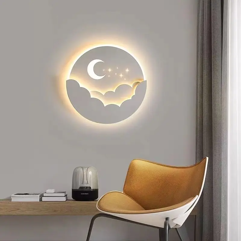 

LED Cloud Stars Moon Wall Lamp for Bedroom Bedside Children's Room Kids Creative TV Background Stairway Aisle Pendant Light