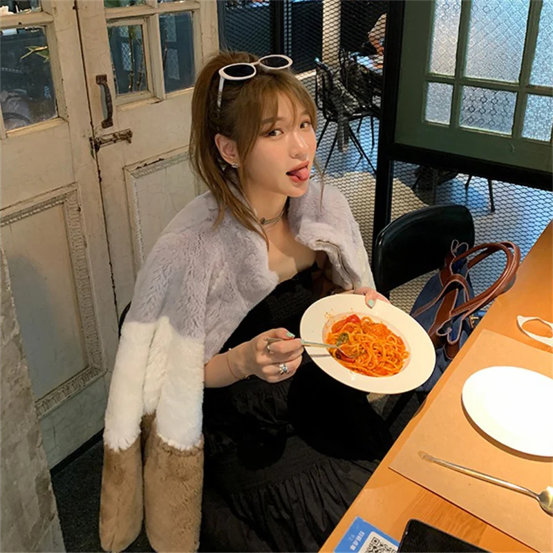 Зимнее роскошное женское плюшевое пальто Модное теплое из меха кролика Рекс