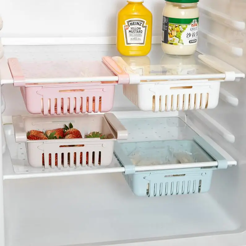 

Clear Refrigerator Organizer Slide Under Shelf Pull-out Drawer Rack Kitchen Fridge Vegetable Egg Food Storage Container Box