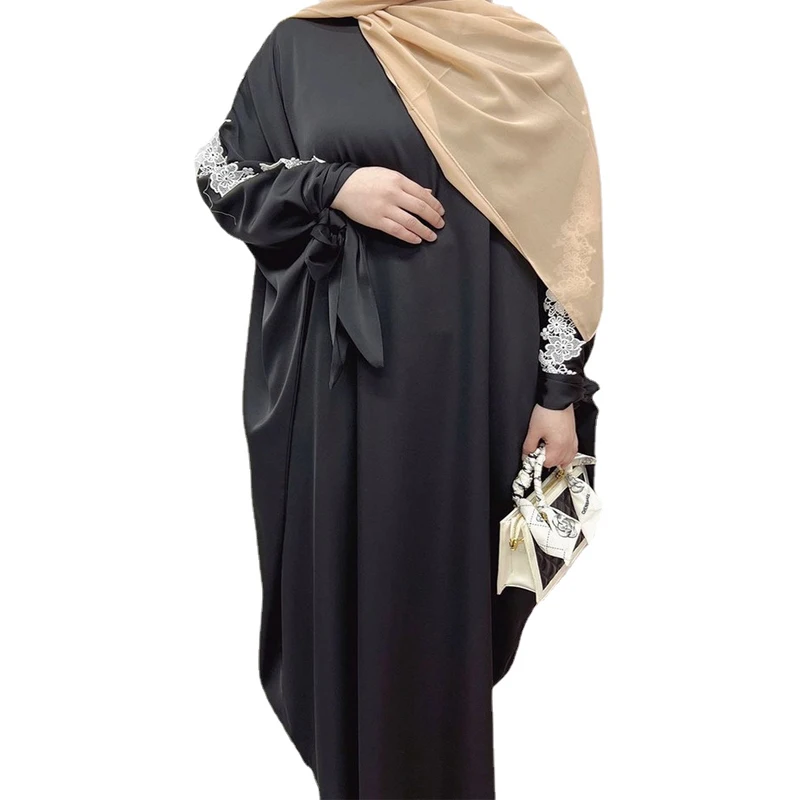 

Ramadan Batwing Kaftan Satin Dubai Abaya 2022 Women Floral Appliques Muslim Hijab Jilbab African Long Dress Islamic Modest Robe