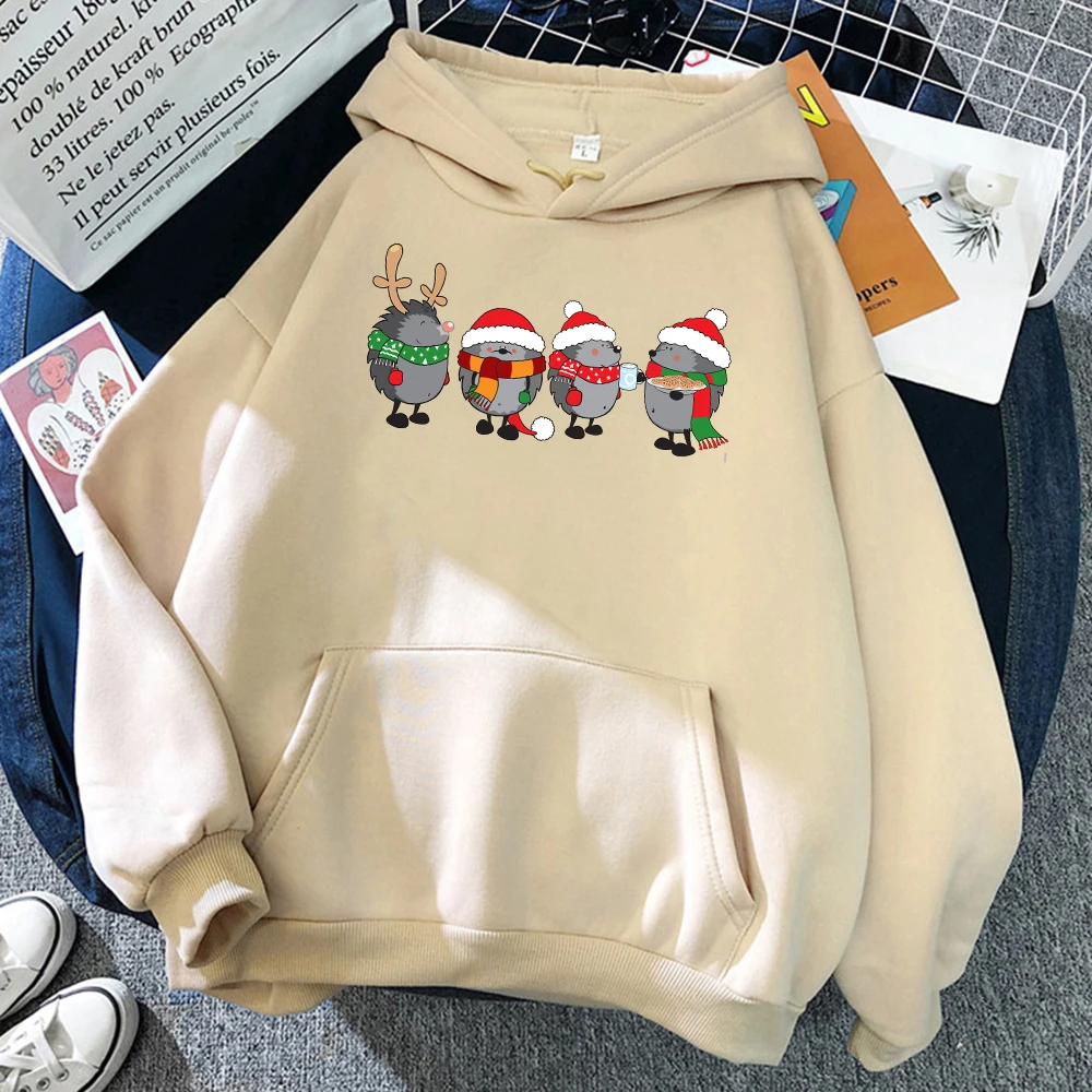 

Hedgehog Family Christmas Print Mens Clothes O-Neck Oversize Pollover Cartoons Cute Sweatshirt Autumn All-math Male Long Sleeves