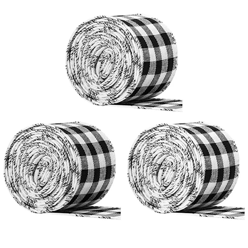 

3 Rolls Wired Burlap Plaid Ribbon,Red And Black Gingham Ribbon For Gifts Wrapping,Craft&DIY Project,Home Decoration