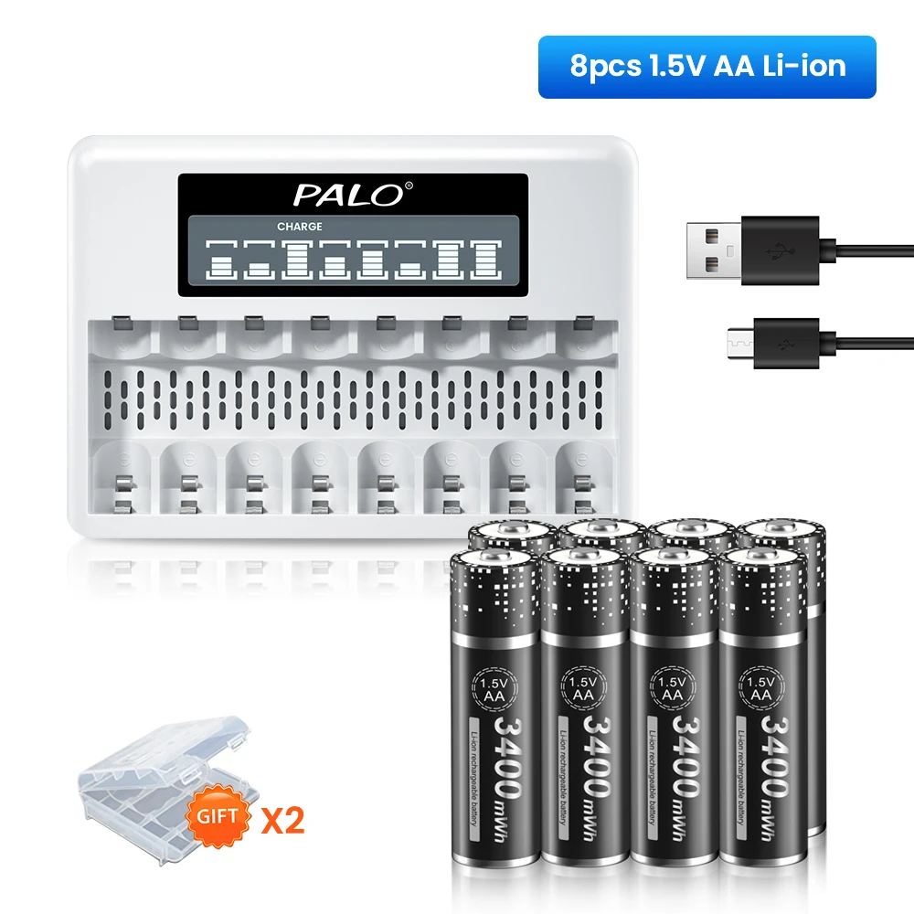 

PALO 3400mWh 1.5V AA Rechargeable Lithium Battery 1.5V AA AAA Li-ion battery Charger for remote control Electric toy USB Charger