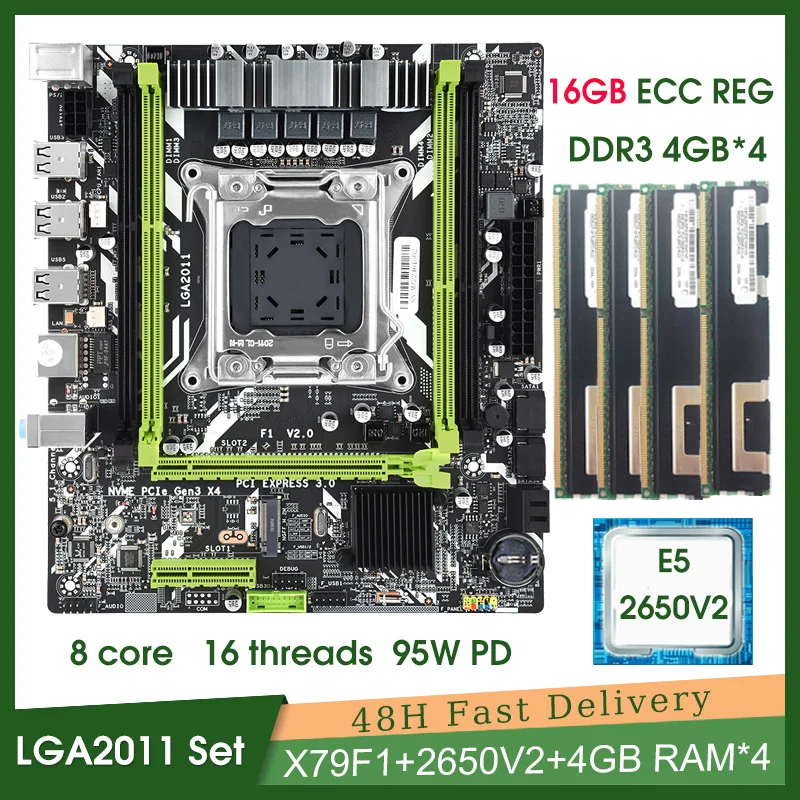 

Комплект материнской платы X79 с LGA2011 Combos Xeon E5 2650 V2 ЦП 4 шт. x 4 ГБ = 16 Гб памяти DDR3 ОЗУ радиатор 1333 МГц
