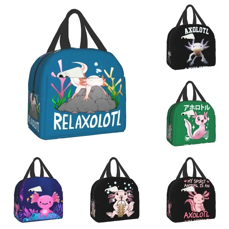 

Relaxolotl симпатичная Axolotl изолированная сумка для ланча для школы офиса Саламандра термоохлаждающая коробка для ланча с животными женские детские сумки для еды