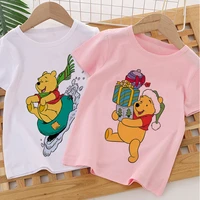 casual kids tops cute girl tee 2022 new harajuku summer fashion children t shirt winnie disney the pooh cartoon girl harajuku
