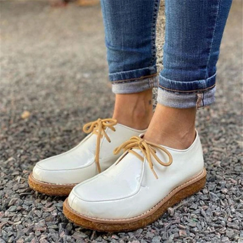 

New Women's Casual Shoes Fashion Solid Color Lace-Up Loafers Outdoor Comfortable Non-slip Shallow Mouth Flats Sapatos Casuais