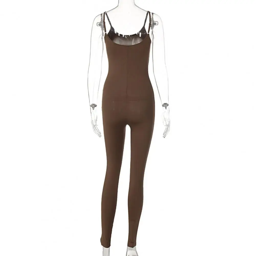 

Soft Texture Trendy Scoop Neck Solid Color Bodycon Sport Jumpsuit Quick Drying Yoga Jumpsuit Hip Lifting Streetwear