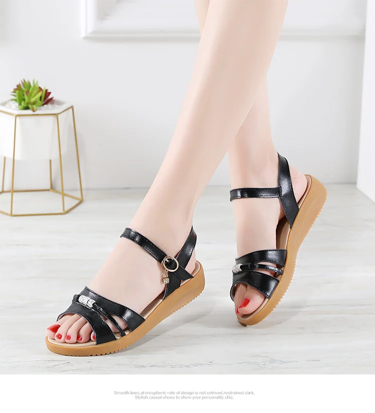 

New 2022 Shoes for Women's Full Grain Leather Sandals Woman Comfortable Flat Korean Style Thick Heel Shoes 2022