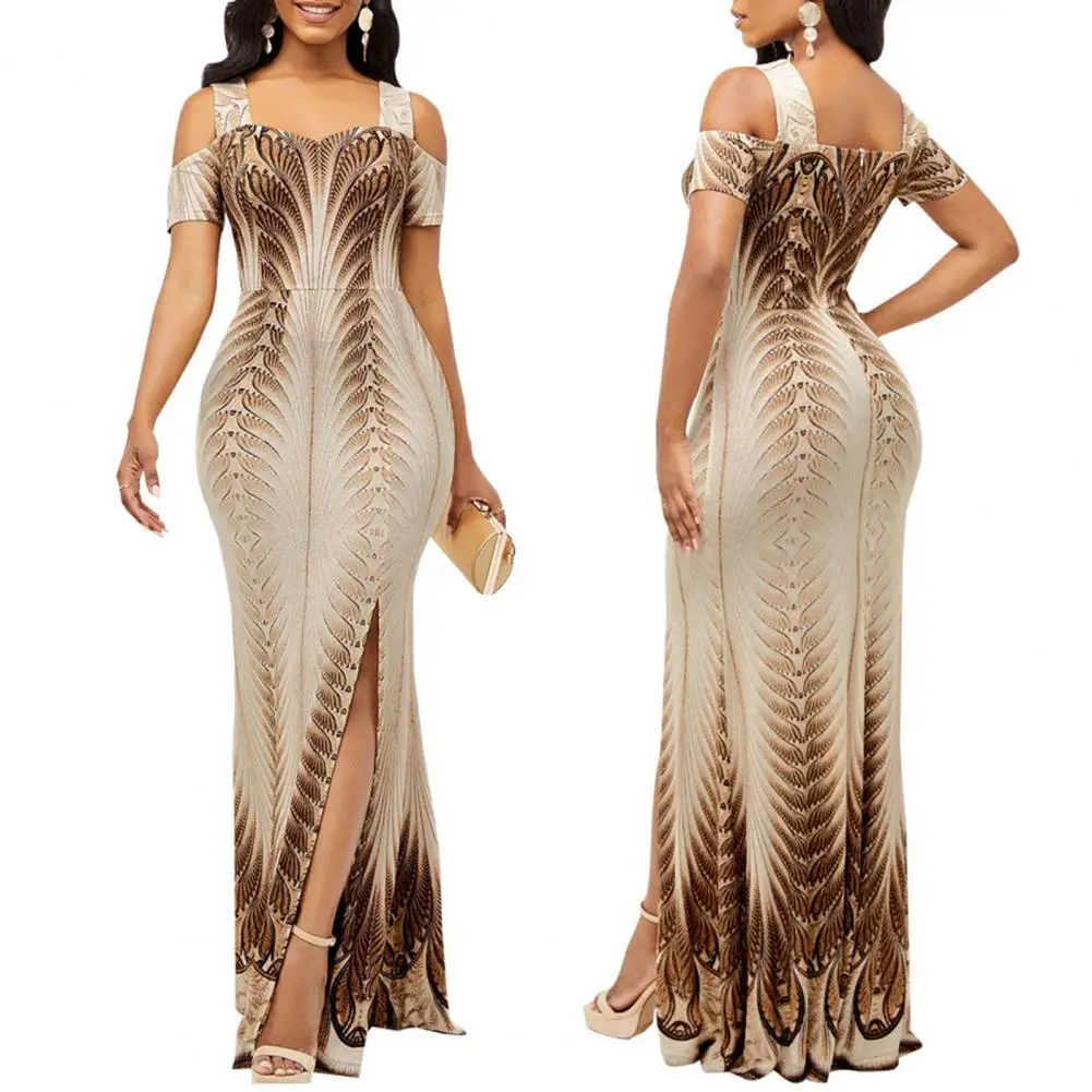 

Женское платье макси с принтом «бабочка», модное облегающее платье с цифровым принтом и лямкой на шее, с открытыми плечами, осень 2022