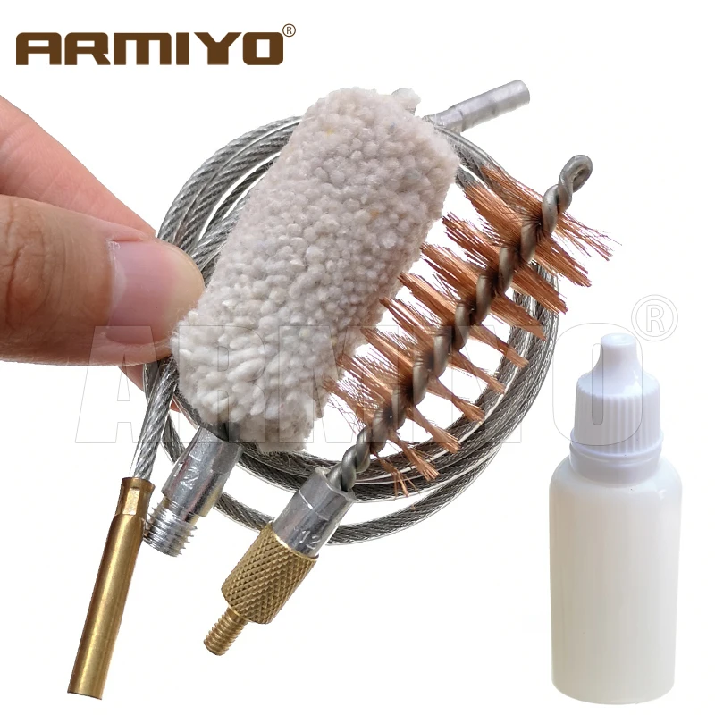 

Armiyo New Type 5Pcs/set 12GA Tactical Gun Brush Bore Cleaning Kit Cotton Swabs 20ml Bottle Durable Iron Wire Draw Rope Cable