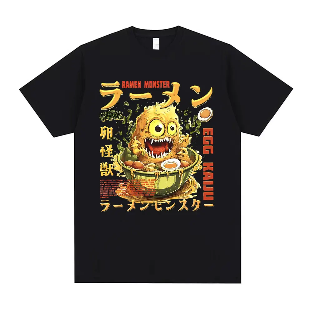 Vintage Japanese Weird Ramen Eggs Monster Kaiju Funny Meme T-shirt Men Women Cartoon Loose Oversized Tshirt Men's 90s Streetwear