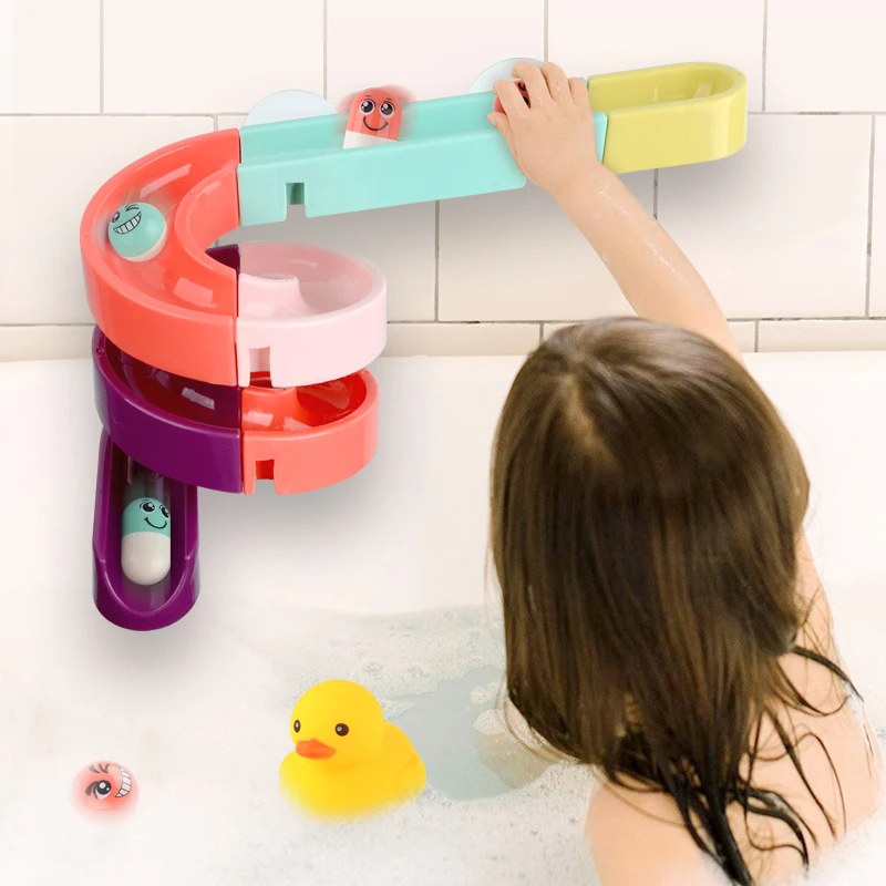 

Baby Toys Bath Gift DIY Race Run Assembling Track Bathroom Bathtub Kids Play Water Spray Cups Stacking Toy For Children