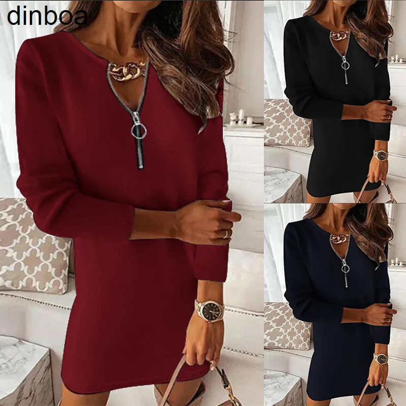 

Женское весенне-осеннее шикарное и элегантное женское платье, новое модное Свободное платье с длинным рукавом, Модное Новое сексуальное пл...