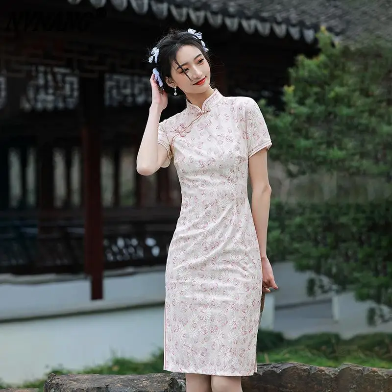 

Nvnang Chinese Cheongsam, Lace 2022 New Summer Modified Version of The Dress Retro Republic Style Young Girls