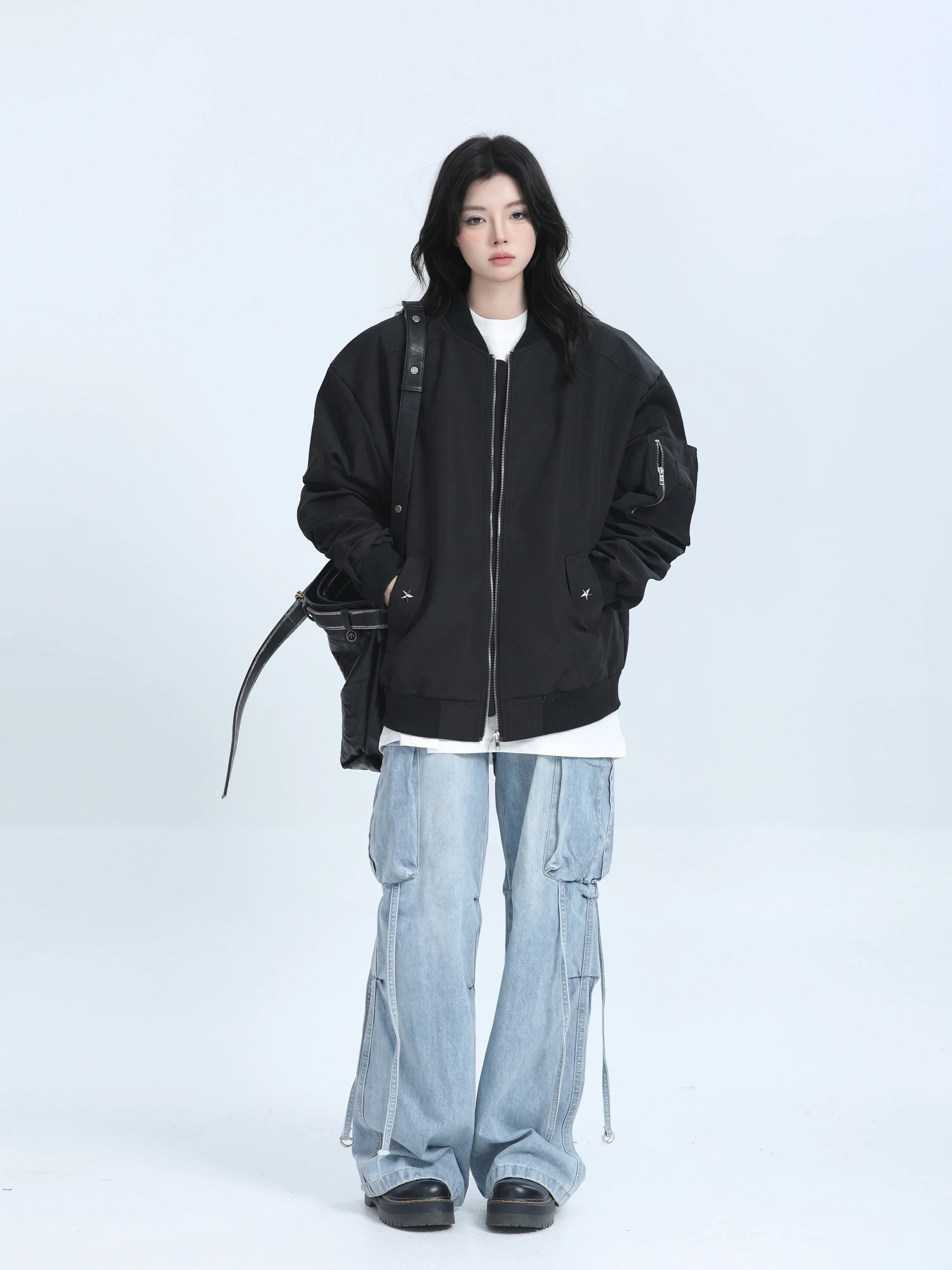 [Sitting in the Mountains] American vintage Street Baseball Uniform Jacket Women Neutral Sle Loose Zip-up Outerwear Tide