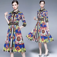 summer floral woman designer shirt dress middle sleeve 2022 runway lapel slim a line dresses casual party cocktail frock women