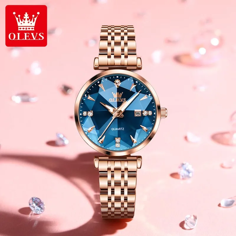 OLEVS 2023 New Womens Watches Luxury Brand Fashion Ladies Watch Rose Gold Strap Luminous 30M Waterproof Quartz Watch Reloj 5536