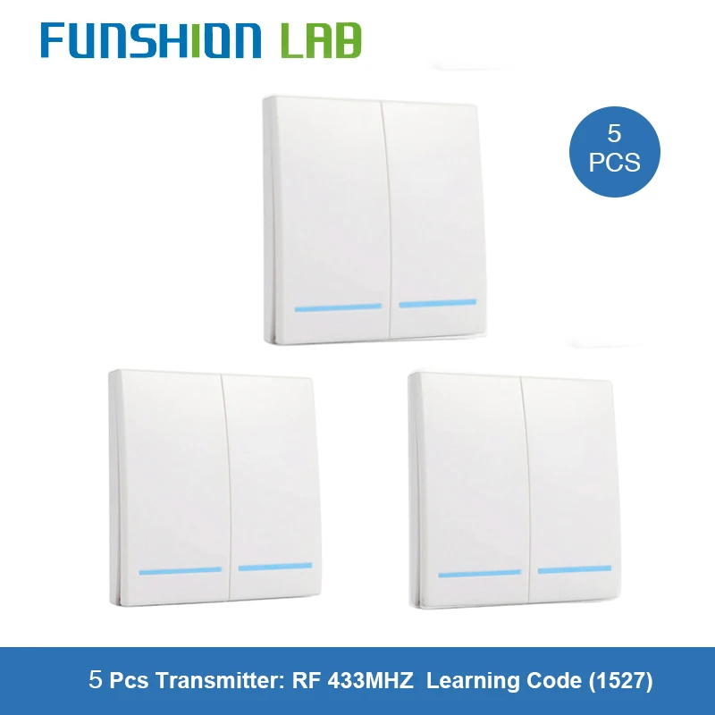 

FUNSHION 5 pcs 433MHz Universal Wireless Remote Control 86 Wall Panel RF Transmitter Receiver 1 2 3 Button For Home Light Switch