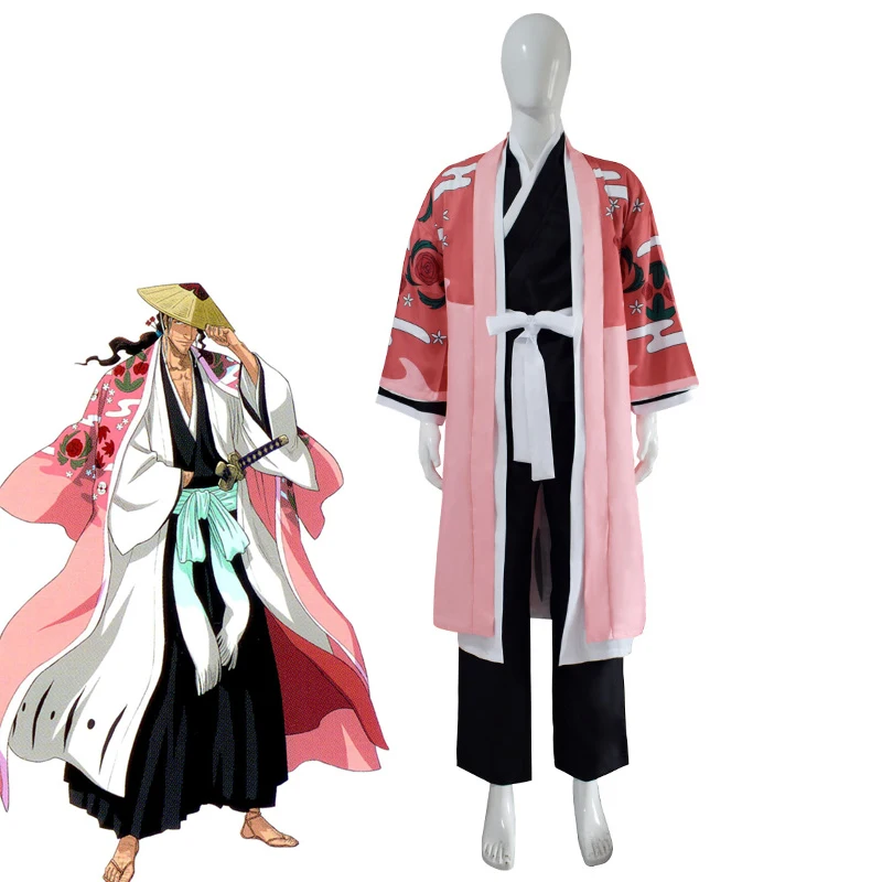 

Anime Manga BLEACH Kyoraku Shunsui Cosplay Costume Tops Pants Belt Cloak Kimono Suit Man Halloween Costume