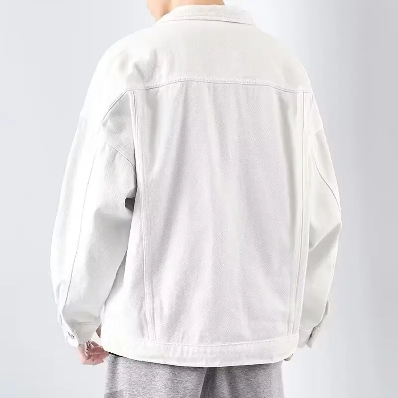 Белое джинсовое пальто мужская весна и осень 2024 новая модная куртка-карго