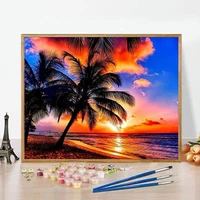 gatyztory painting by number seaside sunset scenery handpainted pictures by numbers drawing on canvas home decor