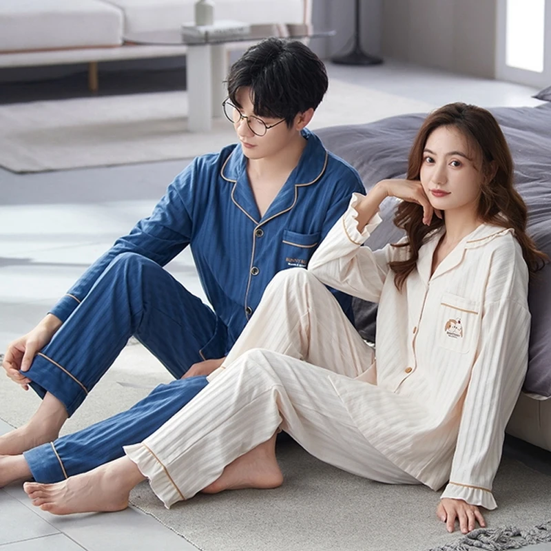 QUHENG Newest Autumn Men Pajamas Set Cotton 2022 Winter Sleepwear Suit Casual Long Sleeve Pants Pyjamas Casual Homewear