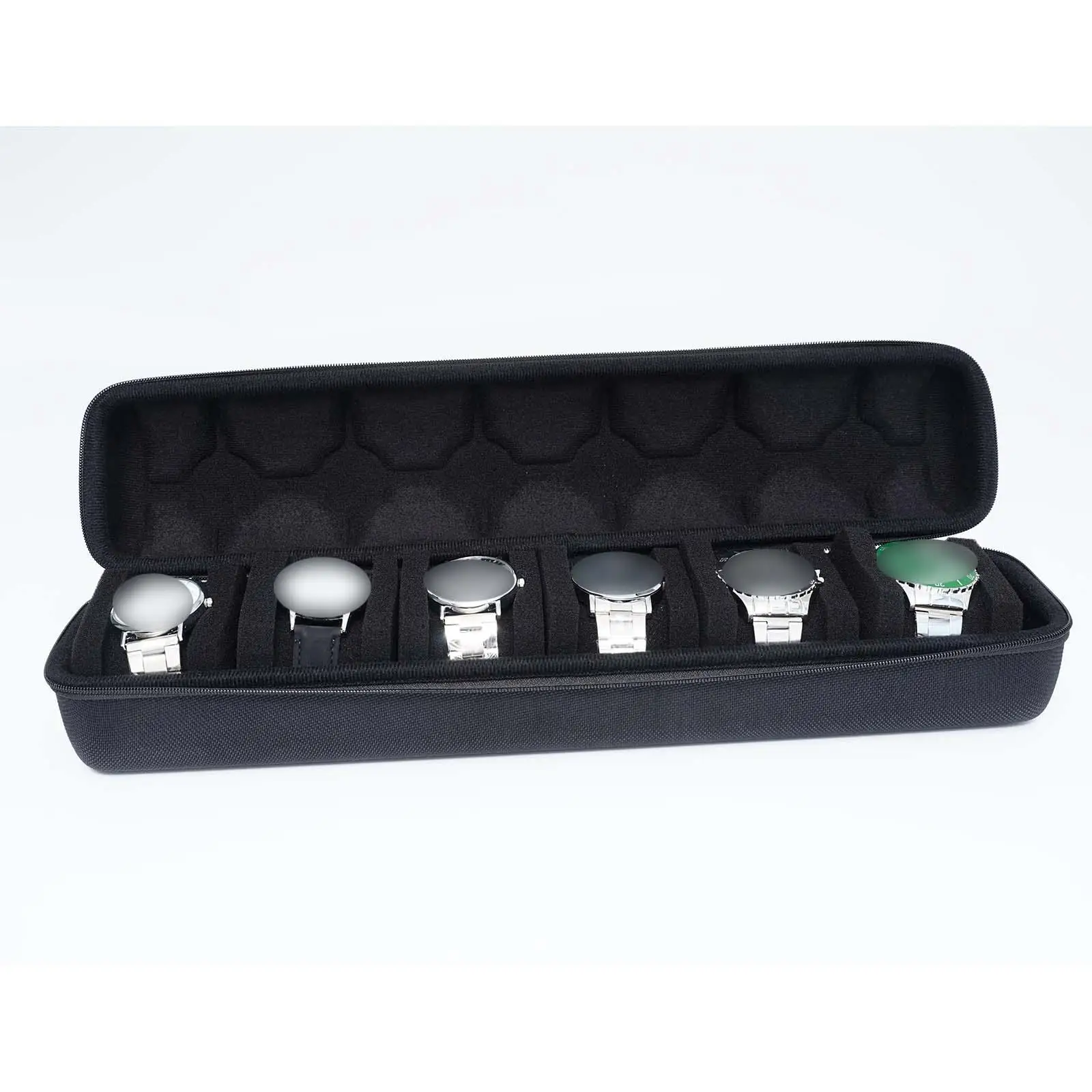 

Portable 6 Slot Watch Travel Case EVA Hard Shell Zipper Case with Handle