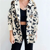 new fashion leopard print denim jacket spring autumn burr long sleeve jacket casual boyfriend style single breasted women jacket