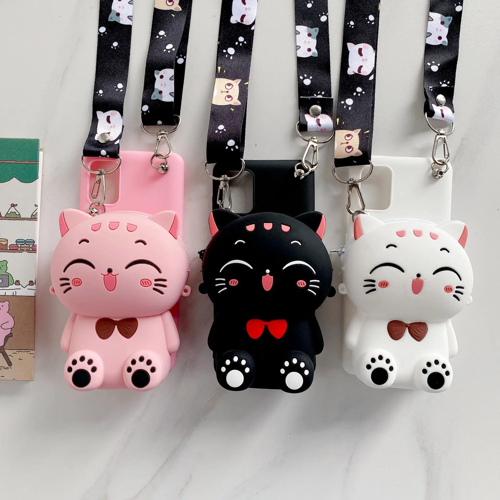 

Cartoon 3D Cat Coin Wallet Case For Apple iPhone 14 13 12 mini 11 Pro 6 6S 7 8 Plus XR XS Max SE 2020 Cute Bags Cover With Rope