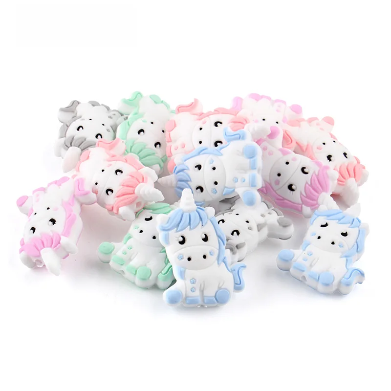

32*24mm 10pc/lot Cartoon Unicorn Silicone Baby Teething Beads Toy for Pacifier Chain Molars Accessories Safe Oral Care BPA Free