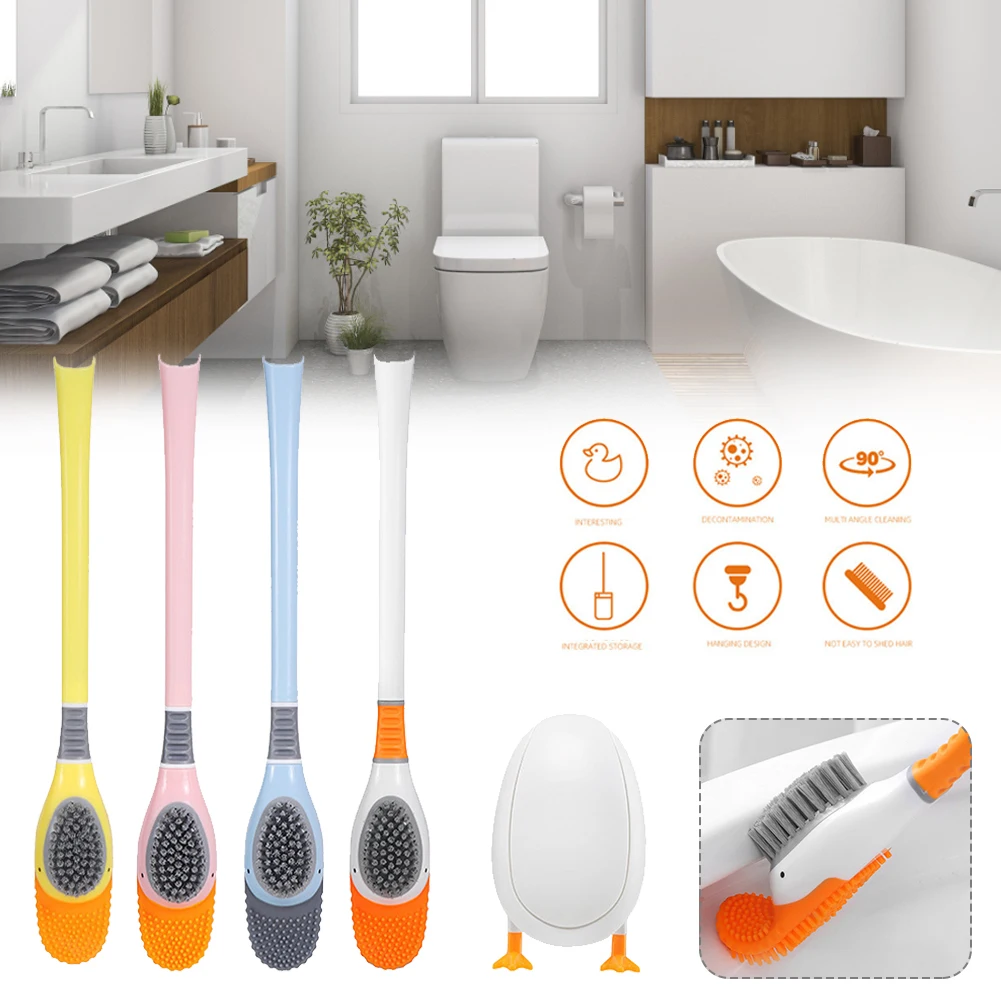 

Toilet Brush for Bathroom Creative Duck Shape Silicone Soft Bristles Brush with Long Holder Set for Toilet Cleaning Tools