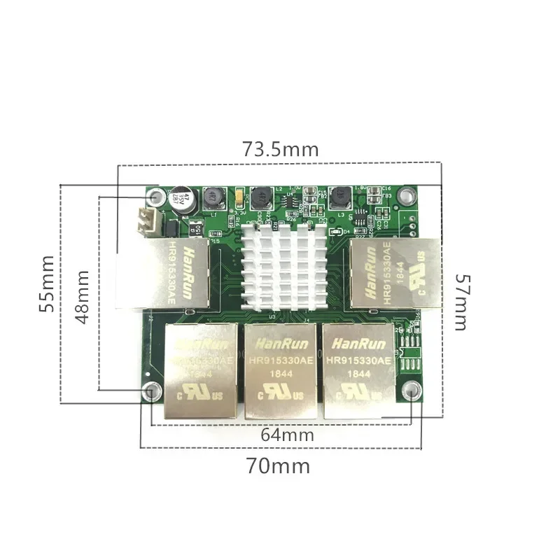 Модуль промышленного коммутатора Ethernet 5 портов неуправляемая плата PCBA 10/100/1000