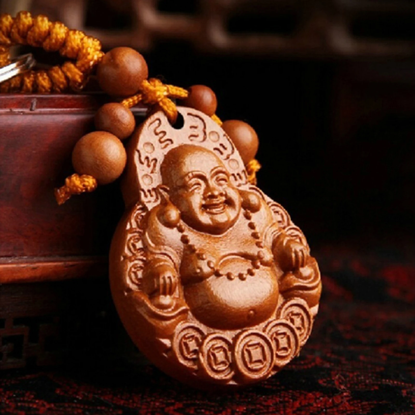 

Hot！Key Ring Natural Lucky Laughing Buddha Car Key Chain Pendant for Car Key Chain Accessories Cute