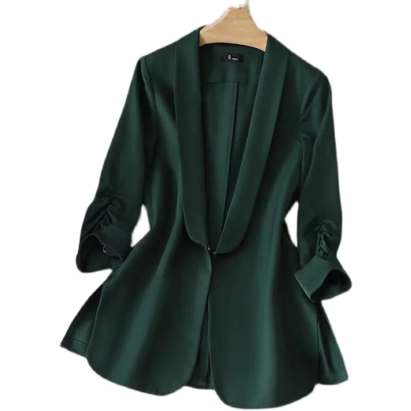 

Summer Blazer Woman 3/4 Sleeve England Style Female Clothing Suit Collar Loose Solid Color Stitching Houthion
