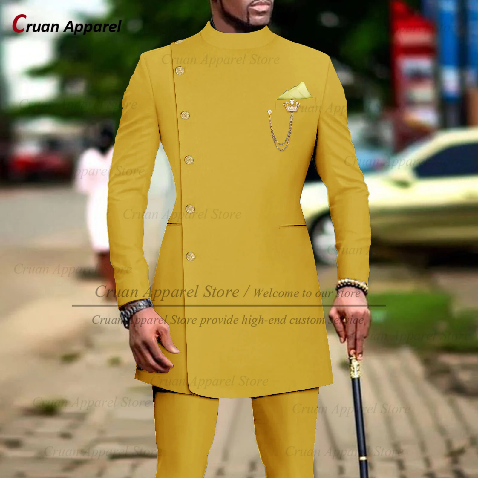 Мужской облегающий костюм Королевского синего цвета роскошная куртка с золотыми