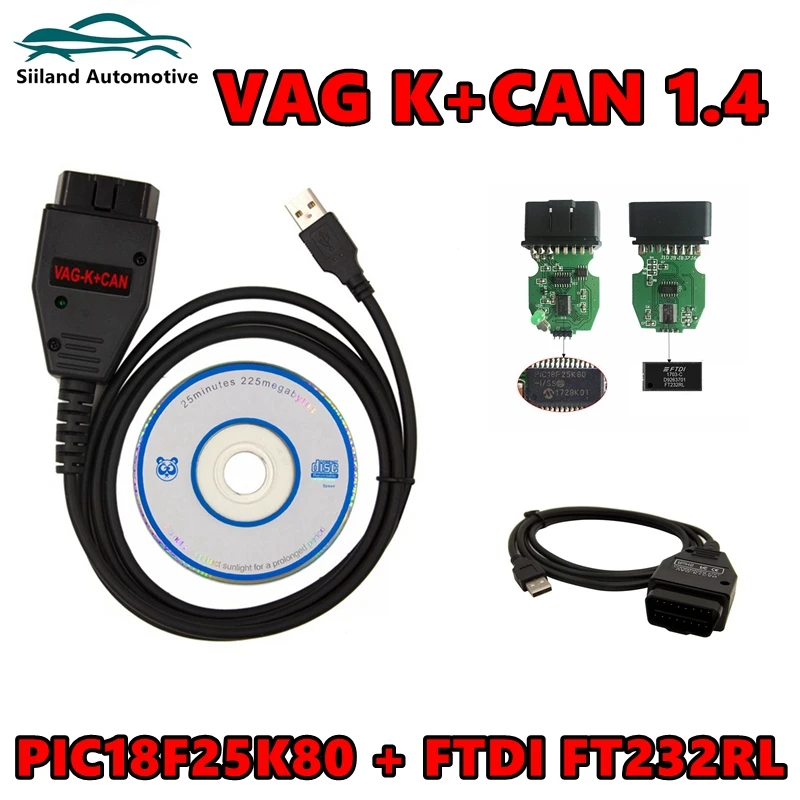 Диагностический сканер OBD2, для VAG K + CAN Commander 1,4, кабель OBDII для VAG 1,4, бесплатная доставка