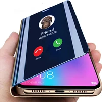 smart mirror flip phone case for xiaomi mi 11 10 ultra 9 lite 8 se 10t play for redmi note 10 9 8 7 9t pro leather stand cover