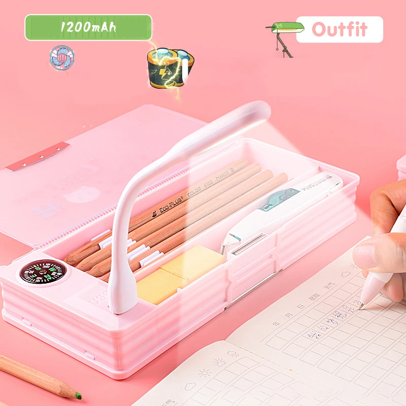 

New Creative Multifunctional Pencil Case with Led Light and Usb Mini Fan Student Stationery Box Korean Pencil Case Boy and Girl