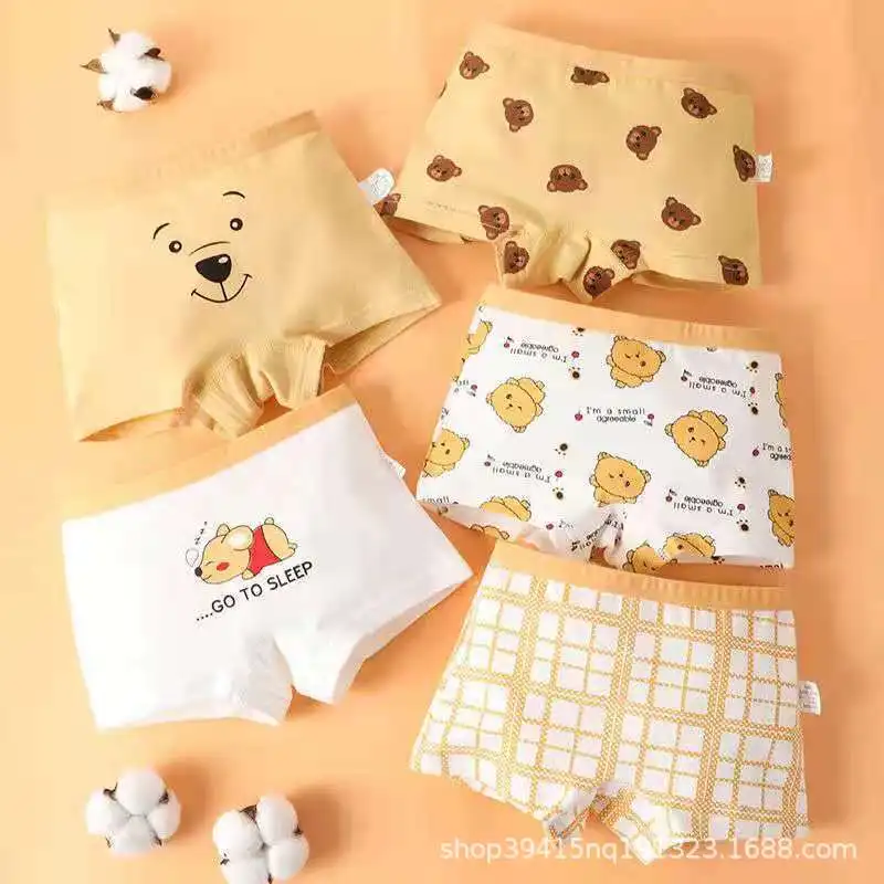

3pc/lot Baby Girl Boy Cartoon Underpants Girls Triangle And Four Corner Underwear Cute Kids Children Cotton Panties Bear Print