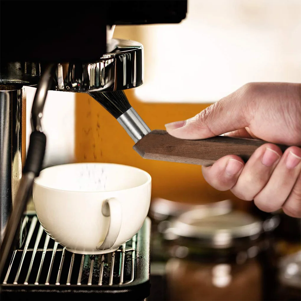 

Coffee Machine Brush Bristle Cleaning Brush Crank Handle Coffee Grinder Cleaning Tool Walnut Handle For Home Kitchen Supplies