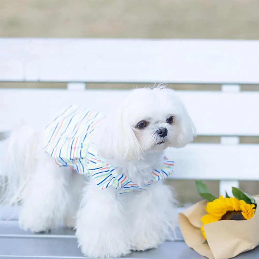 

40%HOTDog Dress Rainbow Stripe Flying Sleeve Button Summer Small Dog Princess Fresh Costume for Spring