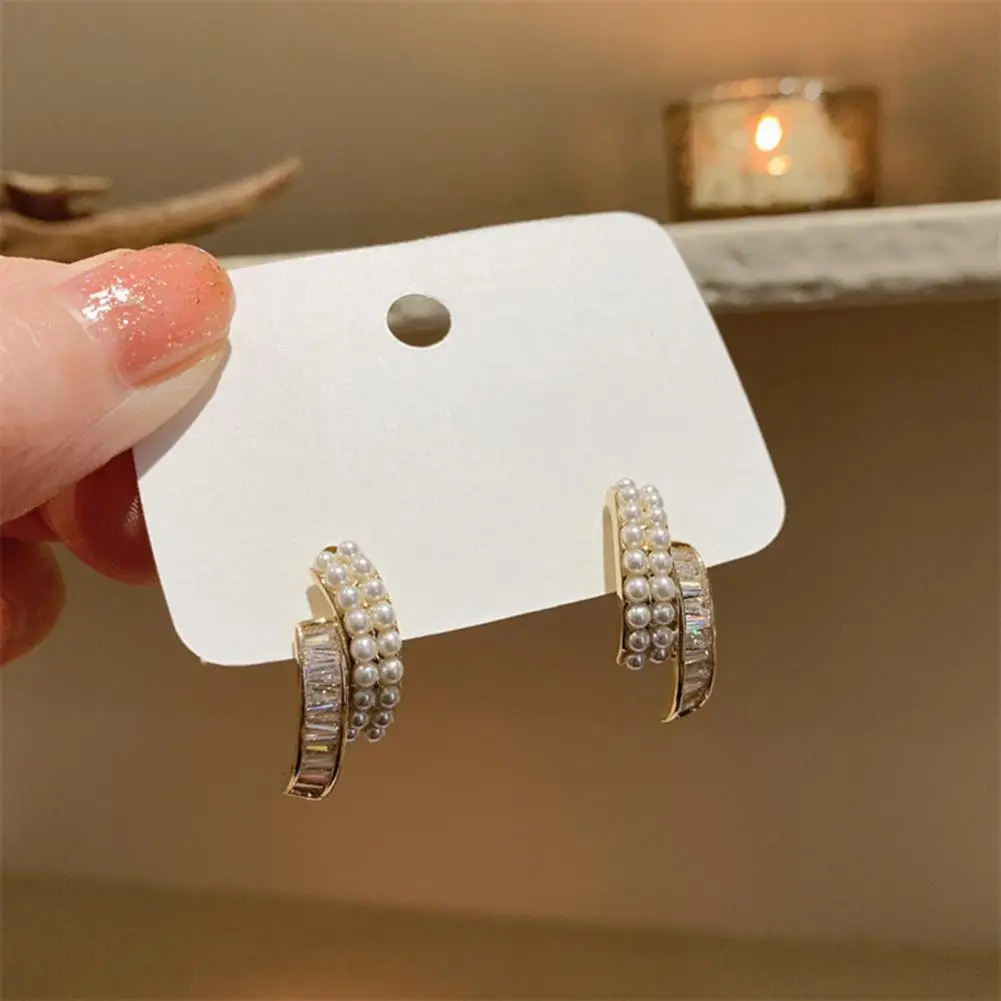 

1 Pair Earrings Beautiful Accessory Plated Shining Rhinestones Stud Earrings for Dating Ear Studs Chic Earrings