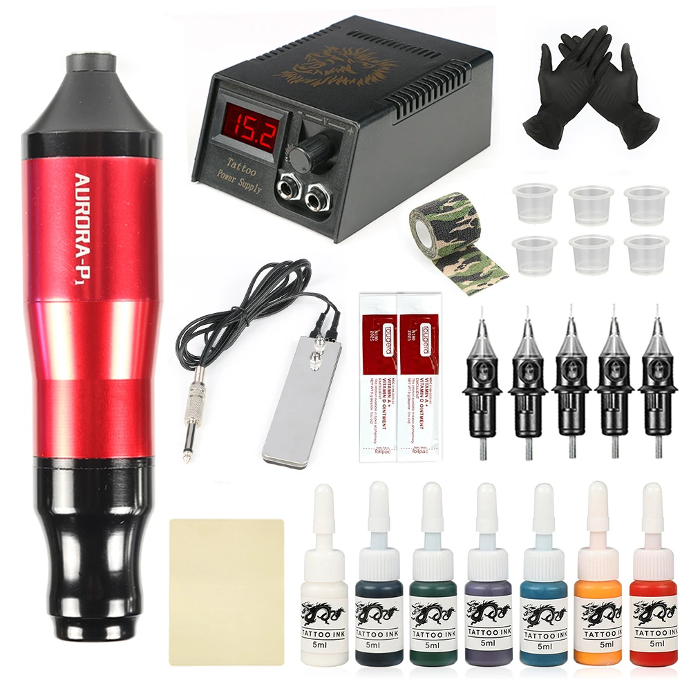 

Aurora-P1 Professional Tattoo Machine Set LCD Power Permanent Makeup Body Art Tattoo Rotary Ink Pen Super Long Working Hours