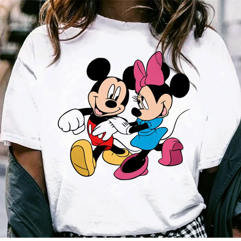 

Летние топы Disney, женская футболка с Микки Маусом, женские милые футболки с рисунком Минни Маус, забавная Женская футболка унисекс для пар