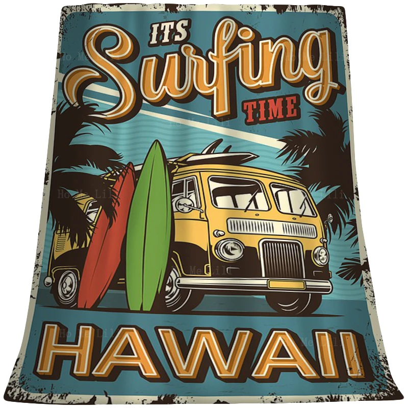 

Skeleton Surfer Riding Wave Surf Bus Tribal Hawaiian Tropical Beach Retro Surfing Flannel Blanket By Ho Me Lili Fit All Seasons