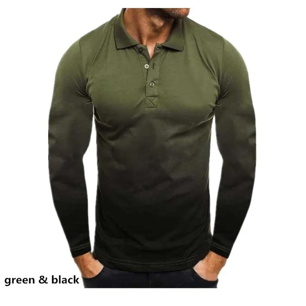 

Men's Summer Casual Sports T-Shirt Lapel 3D Printing Gradient Long Sleeve POLO Shirt