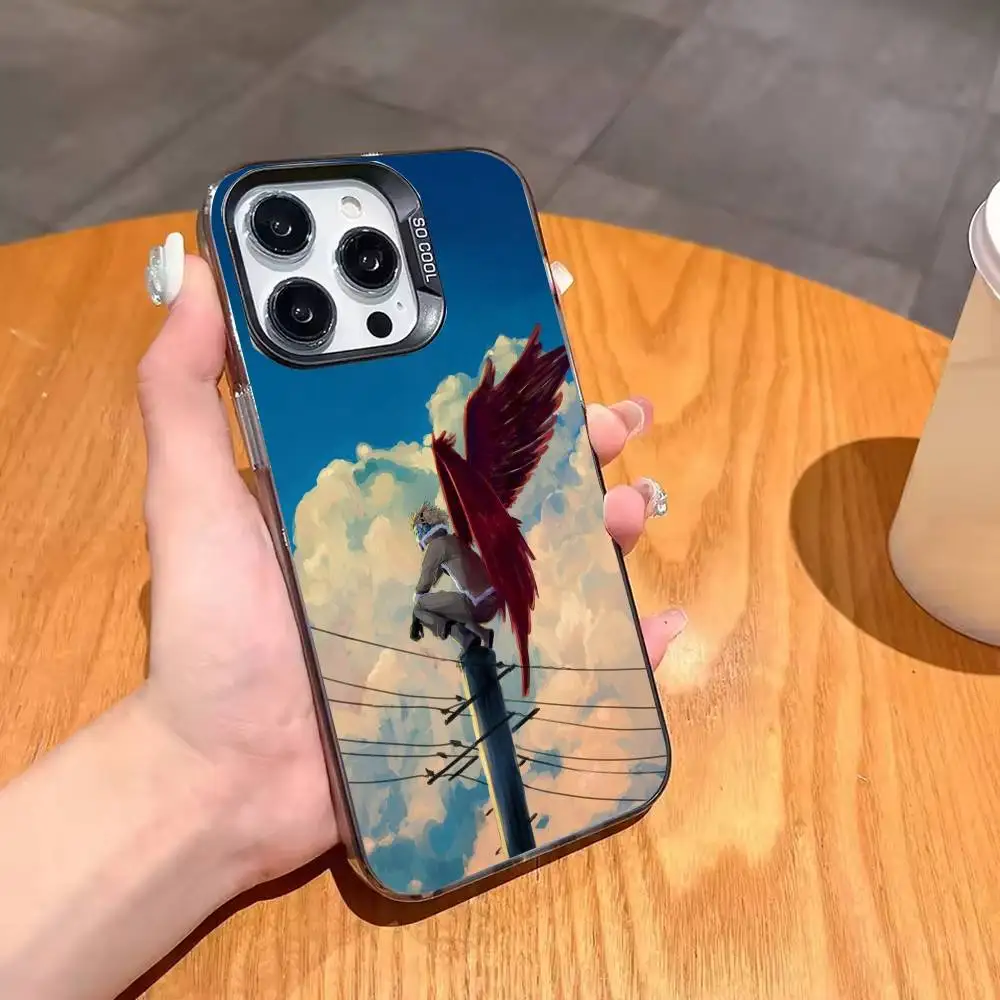 Фото Чехол для телефона Anime MHA Hawks BNHA для iPhone 17, 16, 15, 14, 13, 12, 11, Pro, MAX, белый матовый, противоударный №5