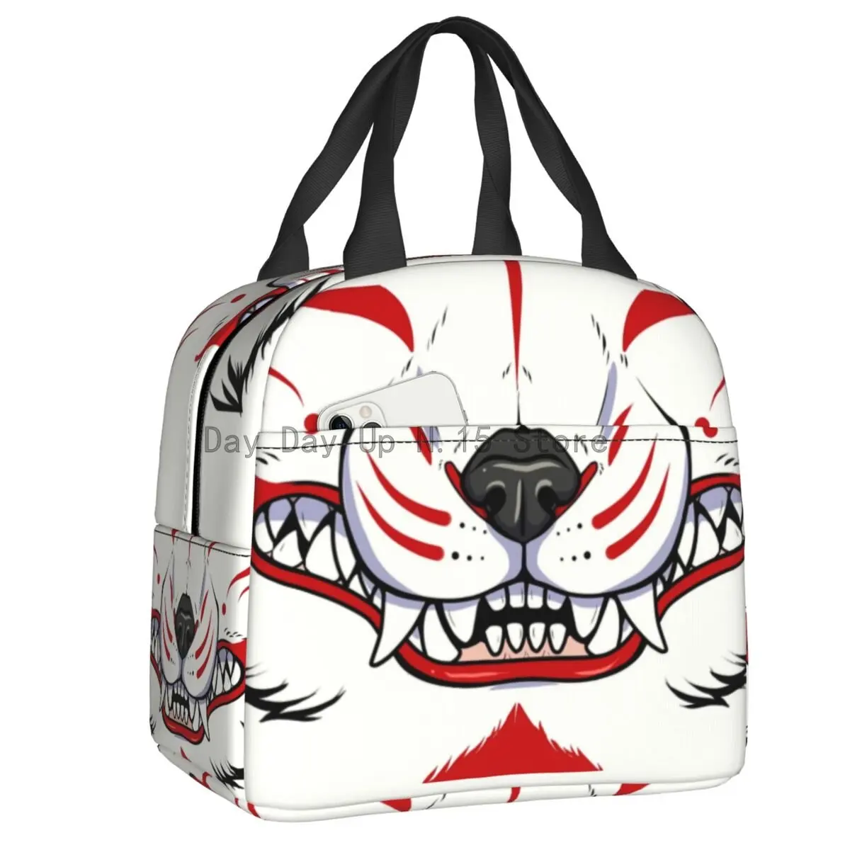 

Oni Demon Kitsune Fox Grin Lunch Box Leakproof Thermal Cooler Food Insulated Lunch Bag for Women Picnic Reusable Tote Container