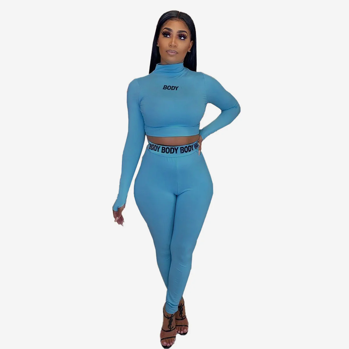 

Women's Spring Summer Sexy Solid Color Tight Suit Long Sleeve Suit Fashion Women Tracksuit 2 Pcs Set Ladies Casual Outfits